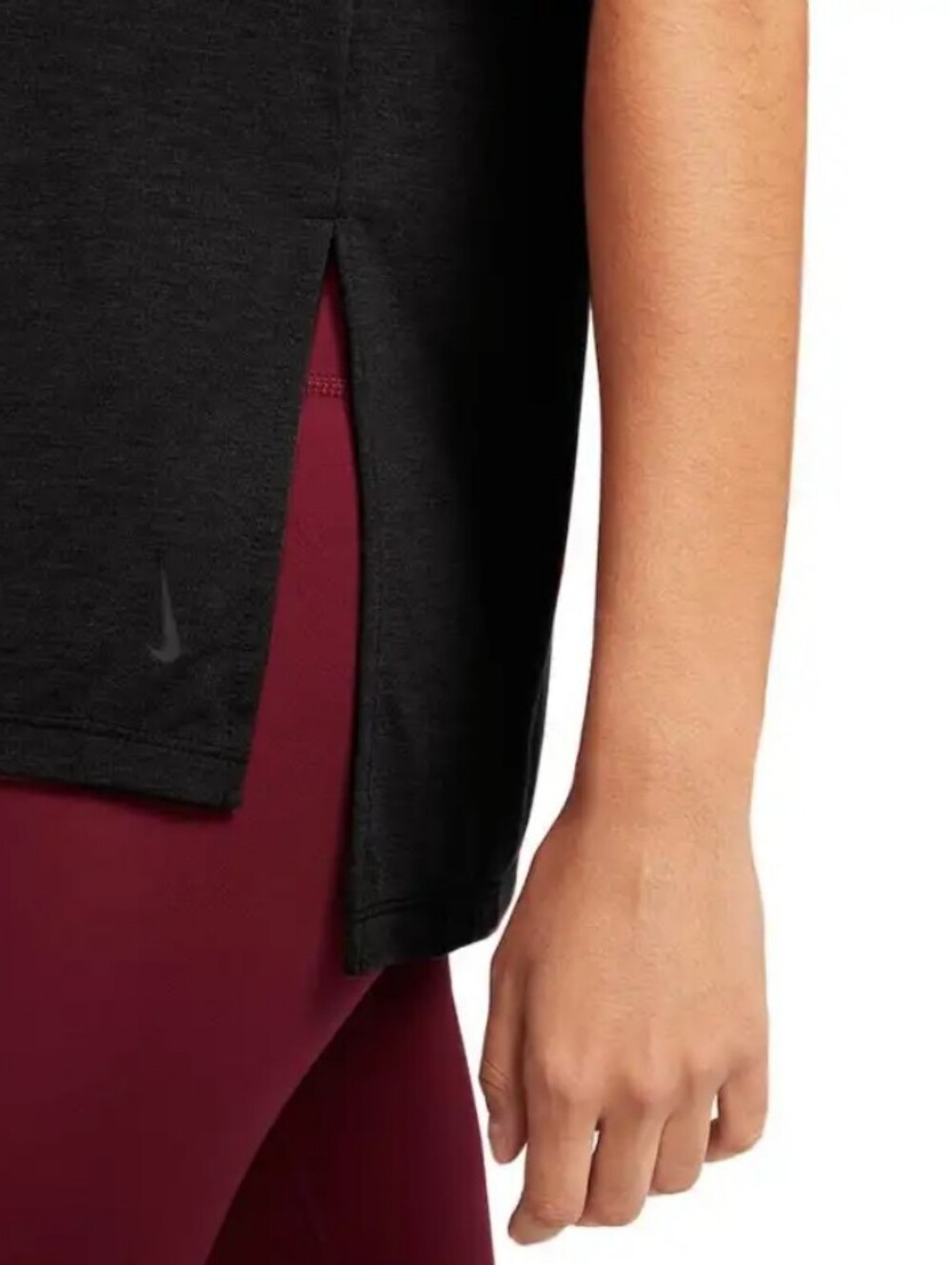 Nike Yoga Dri-FIT Short Sleeve Crew Neck Side Slit Hem Women's Black Tee MED 🖤